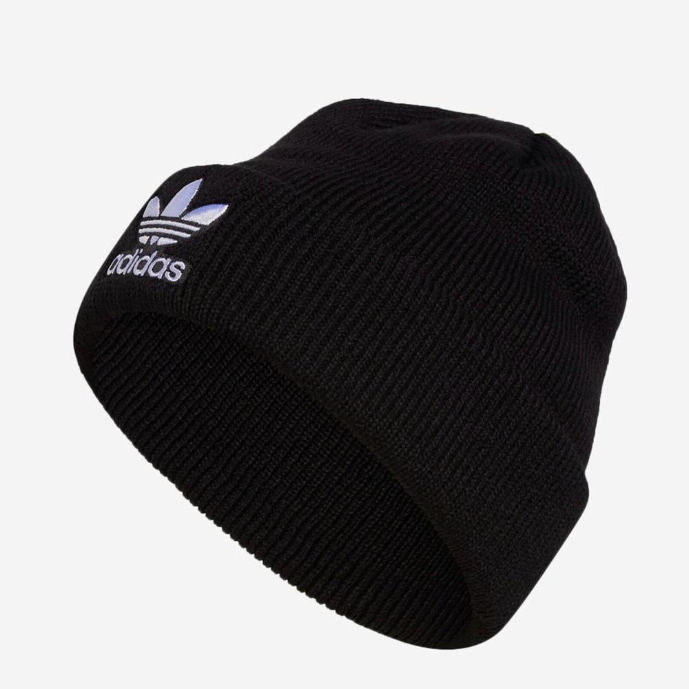 Adidas Mens Originals Trefoil Cuffed Beanie Hat - Black w White (NWT)